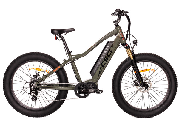 FT1000MD Mid-Drive Electric Bike in Moss green. Right side profile shot.